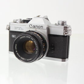 Chrome Canon FTb QL with 50mm 1.8 lens SLR camera