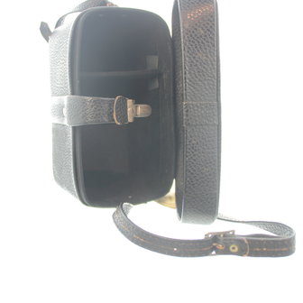 Vintage zwarte lederen camera tas met ruimte voor camera + attributen
