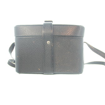 Vintage zwarte lederen camera tas met ruimte voor camera + attributen