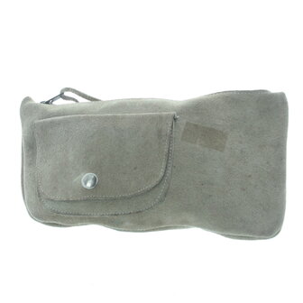 Bag with floppy band and extra storage compartment in beige suede