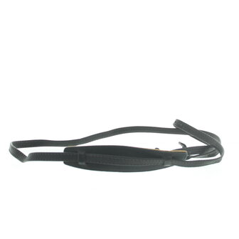 Narrow leather belt with leather shoulder reinforcement with Rollei inscription