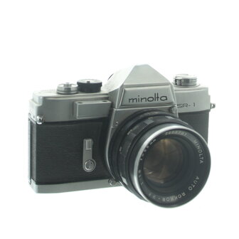 Minolta :  Minolta SR-1 chrome met Auto Rokkor-PF lens 1:8 55mm