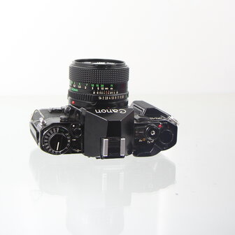 Canon A-1 black 35 MM SLR Camera met lichtsterke Canon lens FD 50mm 1:1.4