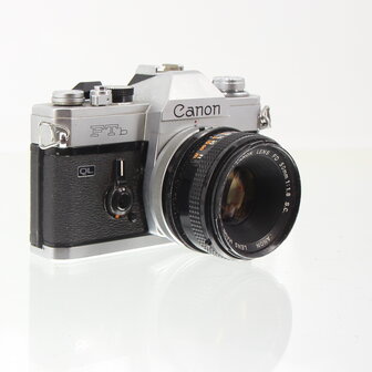 Chrome Canon FTb QL with 50mm 1.8 lens SLR camera