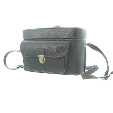 Vintage zwarte lederen camera tas met ruimte voor camera + attributen