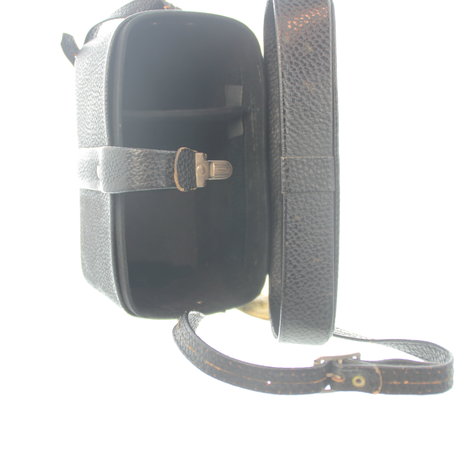 Vintage zwarte lederen camera tas met ruimte voor camera + attributen
