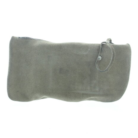 Bag with floppy band and extra storage compartment in beige suede