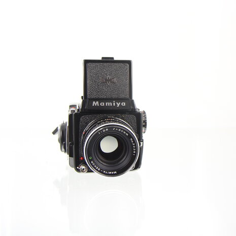 Geserviced Mamiya M645 1000S met mamiya-sekor C lens 80mm f2.8 en WLF zoeker