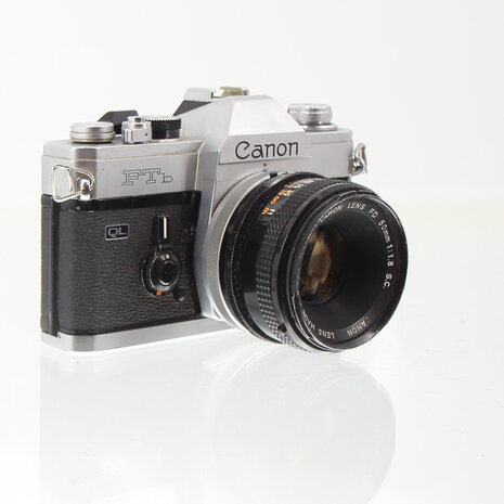 Chrome Canon FTb QL with 50mm 1.8 lens SLR camera